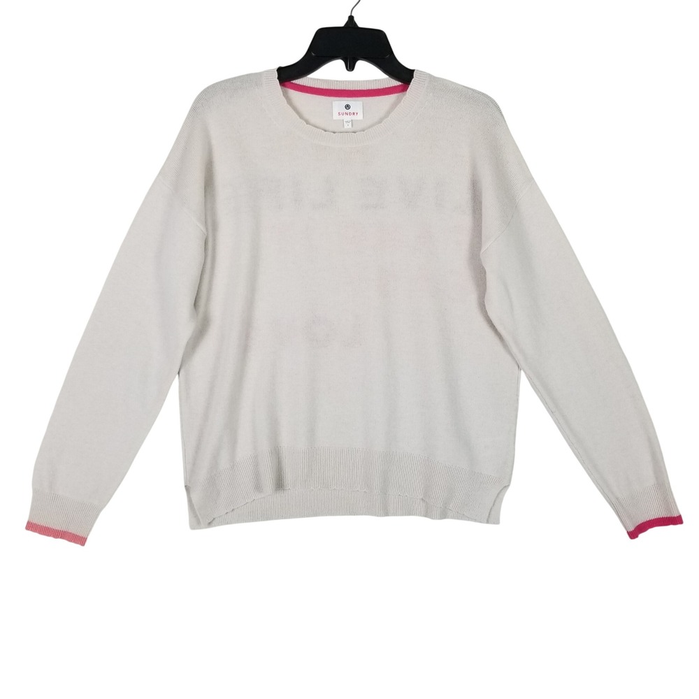 Sundry Graphic Sweater Womens 1 Cream Wool Cashmere Be Kind Live Life Love